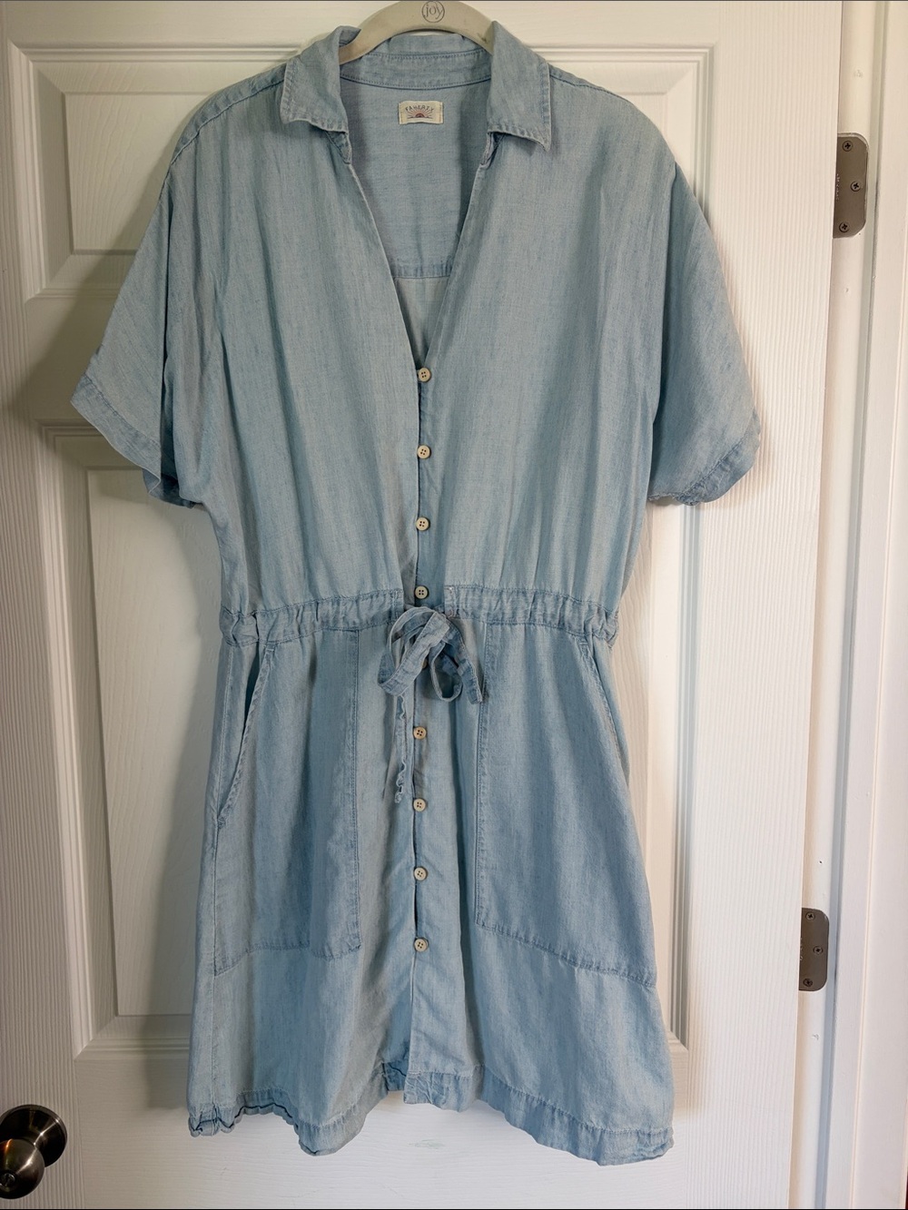 Faherty Light Blue Button-Down Drawstring Mini Dress